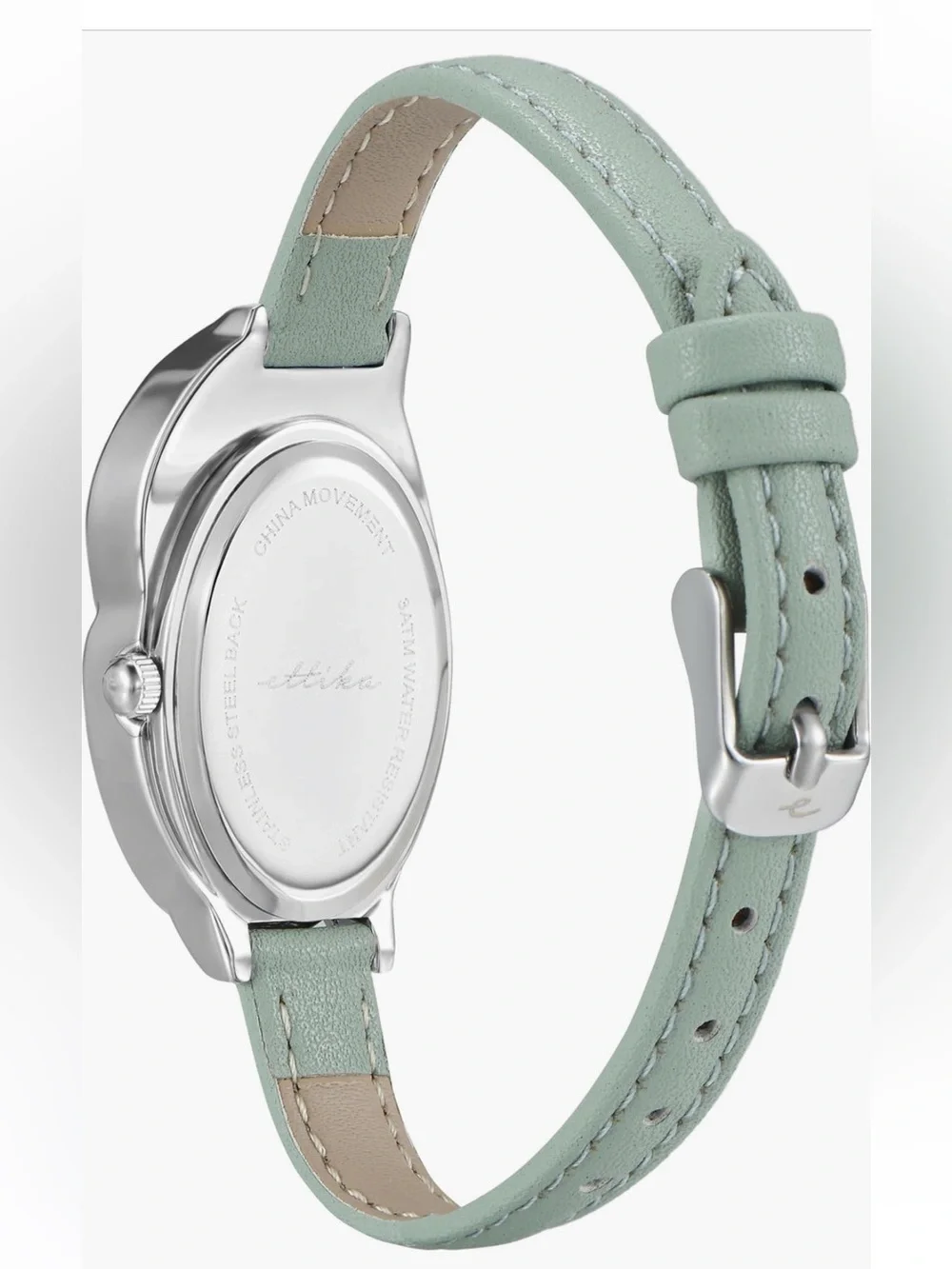 ettika Silver Oval Bubble Dome Watch with seafoam Green Dial and Strap Women’s